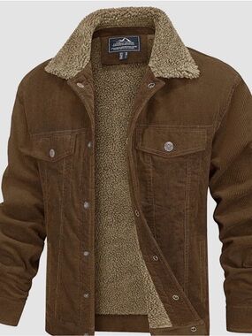 Magcomsen Men's Sherpa Lined Corduroy Trucker Jacket Brown - Small - NWT